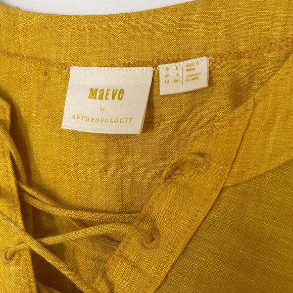 NWOT Maeve Linen Lace-Up Blouse in Mustard Yellow - Size 4 - Picture 8 of 10